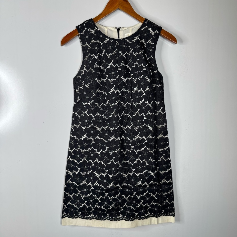 Shoshanna Black Lace Overlay Mini Dress with Cream Lining